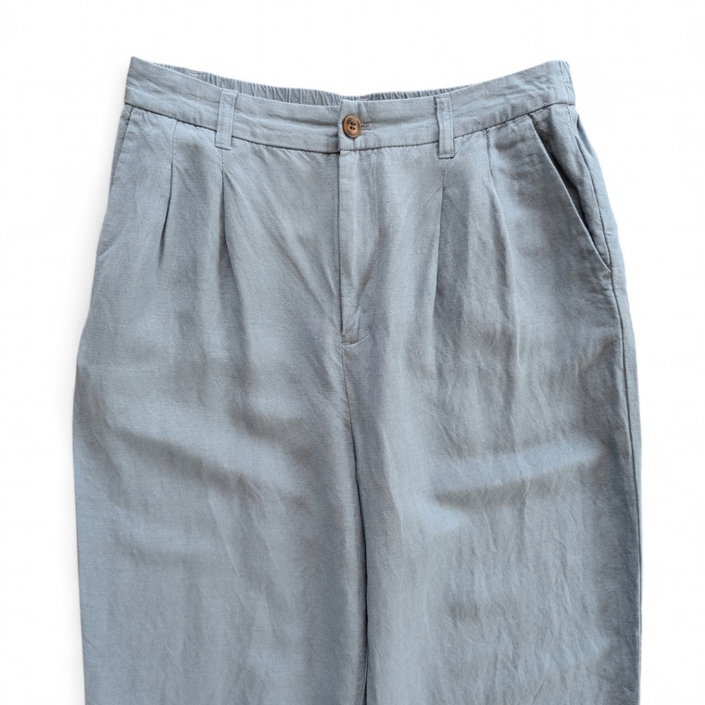Madewell Pleated Linen Blend High Waist Tailored Tapered Pant Sz 8 in Ocean - Picture 9 of 13